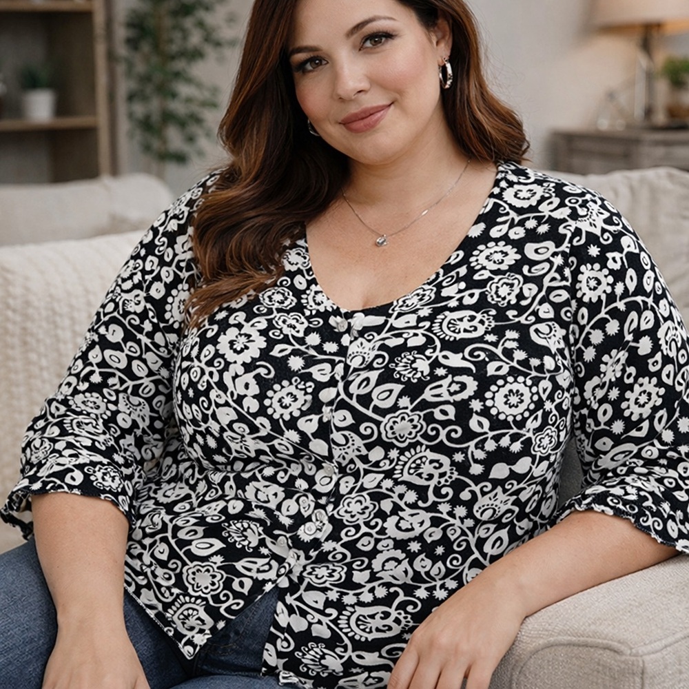 Lane Bryant Floral Ruffle Sleeve Cardigan Mother of Pearl Buttons Sz 18/20 NWOT